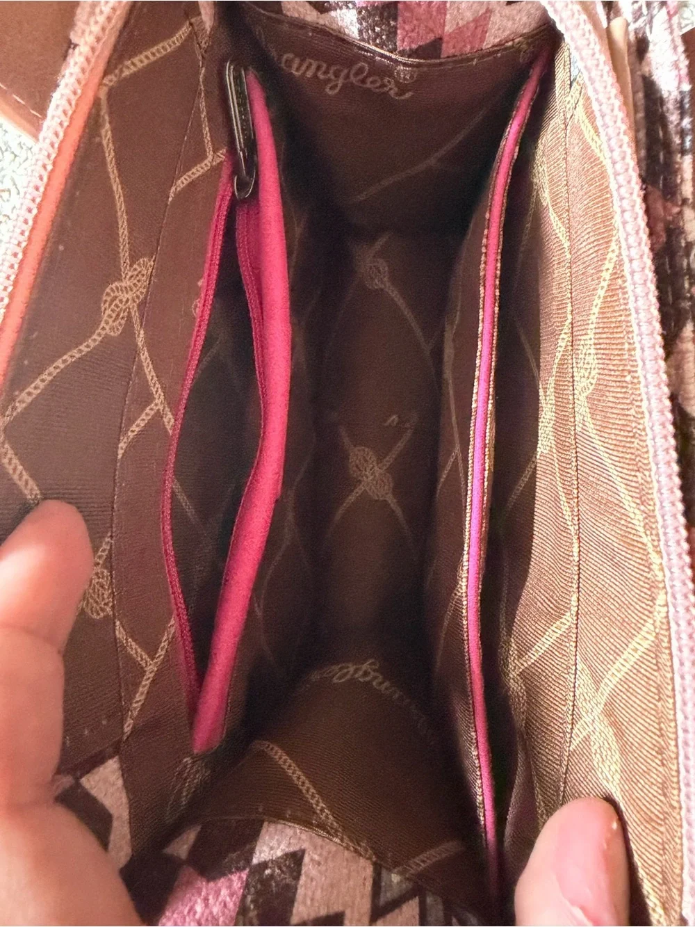 Mini Wrangler Pink Aztec Pattern Satchel with Tan Accents